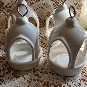 Four Hanging Glossy White Ceramic Candle Holders